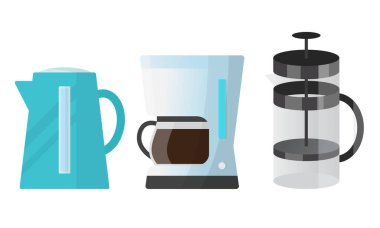 Yemek pişirmek ve çay vektörü çizimi hazırlamak için farklı mutfak uygulamaları