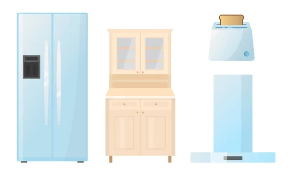 Различные типы кухонных принадлежностей и векторная иллюстрация домашней мебели — стоковый вектор