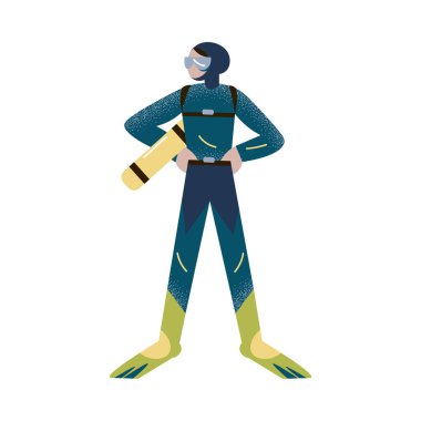 Dalgıç, dalgıç, dalgıç, dalgıç, dalgıç, dalgıç. Düz çizgi film tarzında vektör illüstrasyonu.