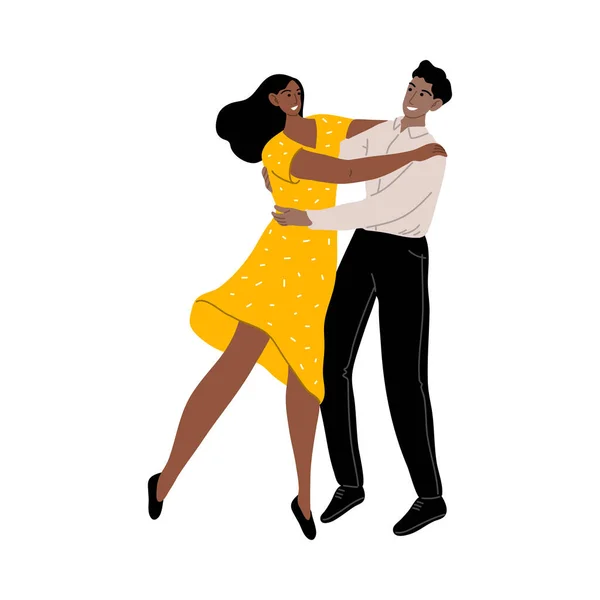 Jeune couple noir souriant amoureux sortir ensemble, réunion et câlin illustration vectorielle — Image vectorielle
