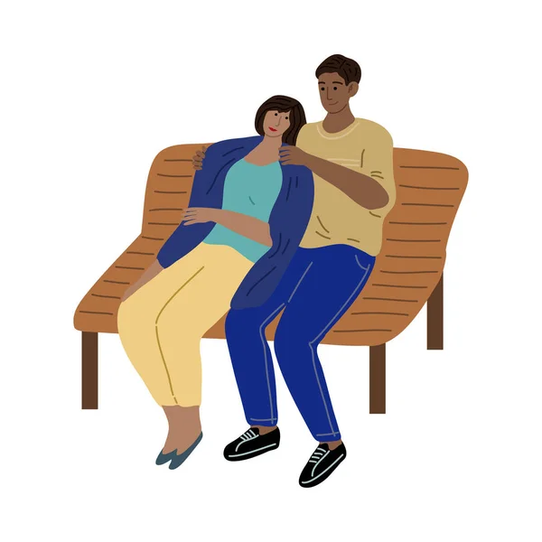 Couple amoureux assis sur le banc et relaxant pendant la réunion — Image vectorielle