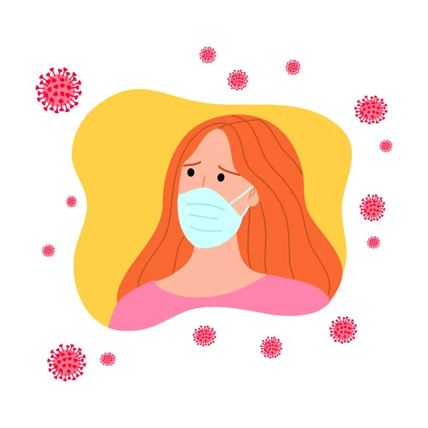 Egy nő, aki maszkot visel a koronavírus fertőzés elleni védelemre. — Stock Vector