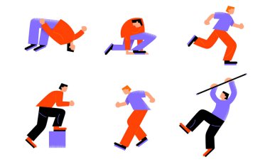 Sporcular atletizm ve sırıkla atlama örnekleri üzerinde çalışıyor.