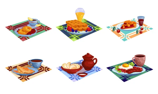 Διαφορετικά είδη υγιεινά γεύματα πρωινό διανυσματική απεικόνιση — Διανυσματικό Αρχείο
