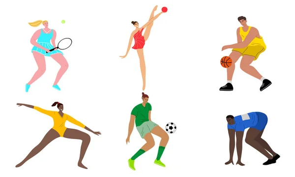 Junge Sportler in verschiedenen Sportarten während der Wettkämpfe Vektor Illustration — Stockvektor