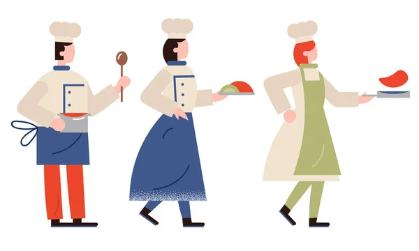 특별 한 유니폼 과 모자를 쓰고 요리된 음식 벡터 삽화가 들어 있는 전문 요리 — 스톡 벡터