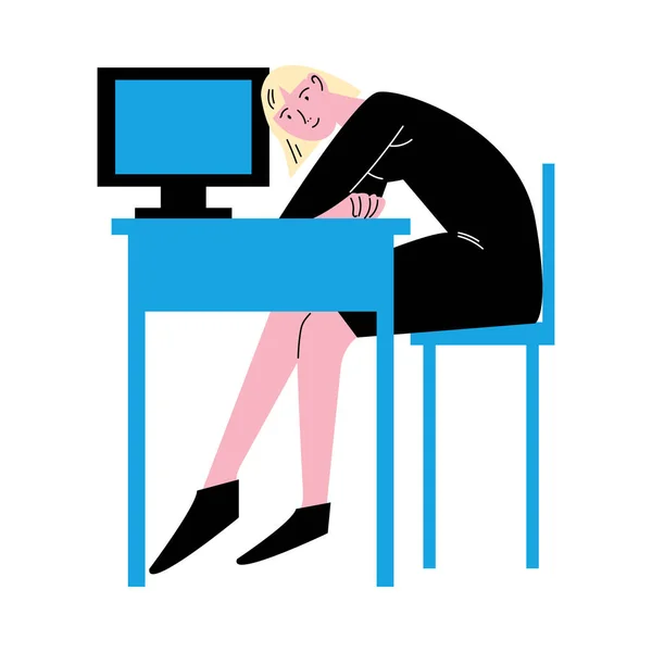 Travailleuse assise sur une chaise et ayant une rupture dans le bureau illustration vectorielle — Image vectorielle