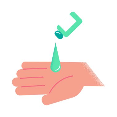 Salgın vektör çizimi sırasında elleri dezenfektanla yıkıyor.