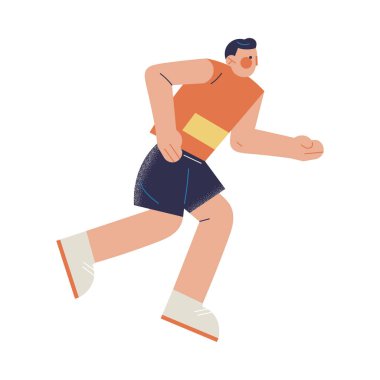 Genç erkek profesyonel atlet yarışma sırasında vektör illüstrasyonunda koşuyor