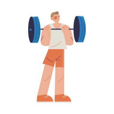 Genç erkek profesyonel atlet yarışma sırasında halterle çalışıyor.