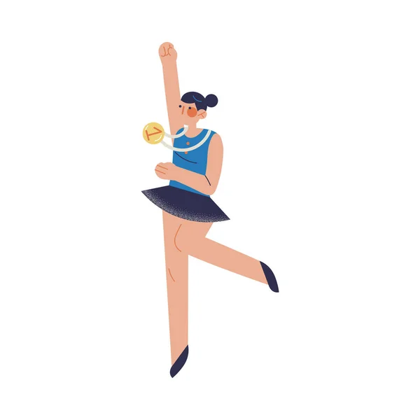 Νεαρή κοπέλα επαγγελματίας αθλητής τρέχει με χρυσό μετάλλιο στο λαιμό — Διανυσματικό Αρχείο