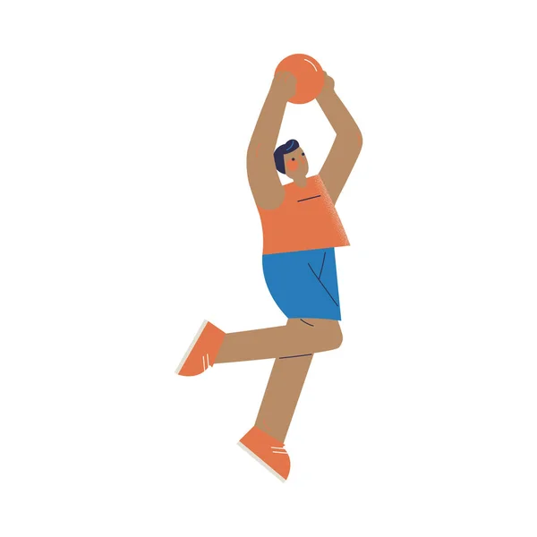 Ung pojke professionell idrottsman spelar basket under tävlingen vektor illustration — Stock vektor