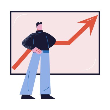 İş adamı büyüyen gösterge ile sunum yaparak başarılı iş geliştirme gösteriyor