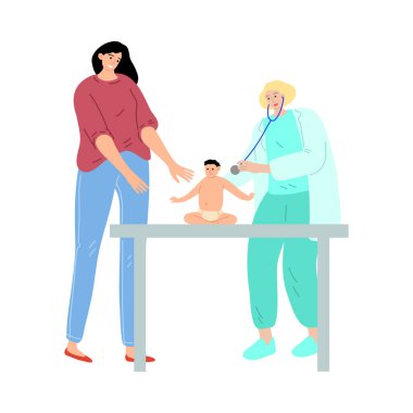 Küçük oğlu olan genç bir anne klinikte çocuk doktorunu ziyaret ediyor.