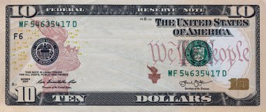 Boş orta alanı olan 10 dolarlık banknotun kapanışı