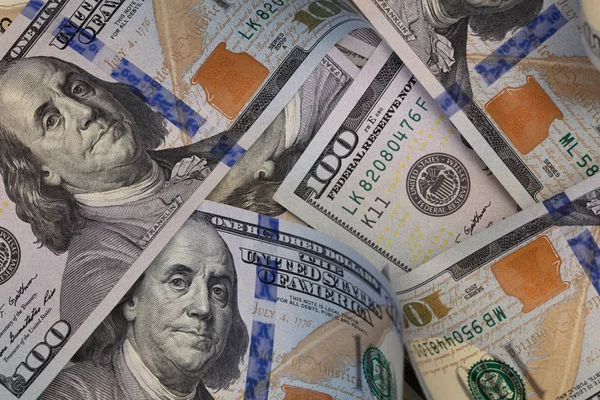 Randomly Layed 100 Dollar Bills Background — Stok fotoğraf