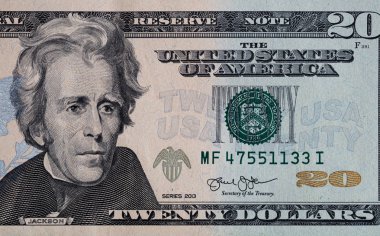 20 dolarlık banknotun ön tarafı.
