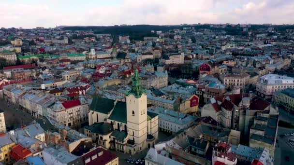 Vista Sulla Cattedrale Latina Lviv Ucraina Drone — Video Stock