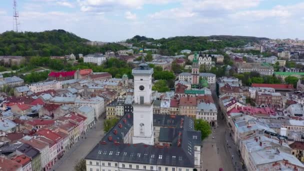 Kilátás Lviv Városházára Drónról — Stock videók