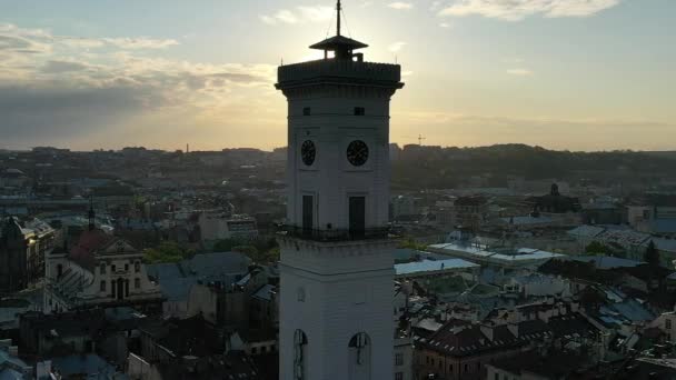 View Lviv City Hall Drone — Stock Video