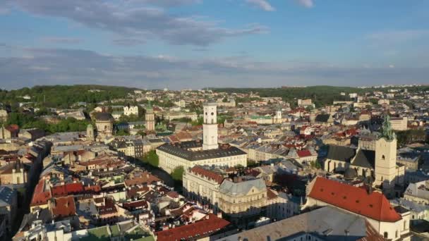 View Lviv City Hall Drone — Stock Video