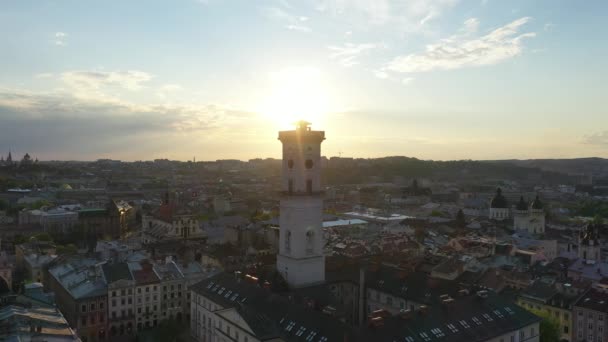 Blick Von Der Drohne Auf Das Lemberger Rathaus — Stockvideo