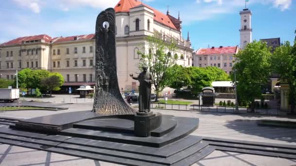 Vista Aérea Del Monumento Taras Shevchenko Lviv Ucrania Desde Dron — Vídeos de Stock