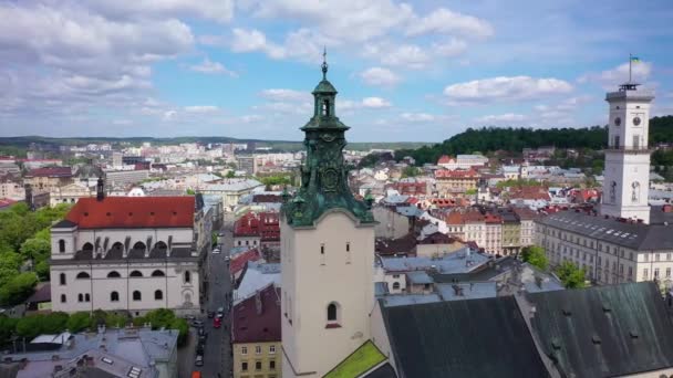 Visa Latin Cathedral Lviv Ukraina Från Drönare — Stockvideo