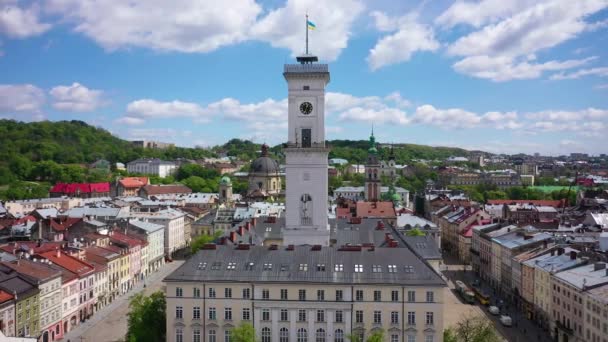 Kilátás Lviv Városházára Drónról — Stock videók