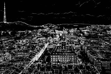 Siyah arka planda beyaz çizim, ters çevirme. Lviv belediye binasına bak 