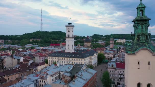 Ukrayna Lviv Deki Belediye Binası Latin Katedrali Insansız Hava Aracı — Stok video