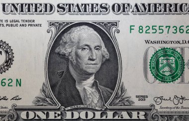 1 dolarlık banknotun ön tarafı kapanıyor.