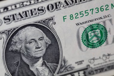 1 dolarlık banknotun ön tarafı kapanıyor.