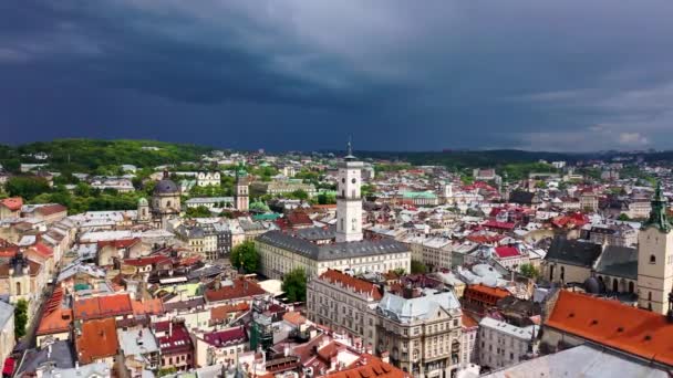 Vista Aérea Sobre Câmara Municipal Catedral Latina Lviv Ucrânia Partir — Vídeo de Stock