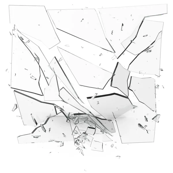 Raamglas Verbrijzeld Witte Achtergrond Verpletterde Deeltjes Onttrekking Stockafbeelding