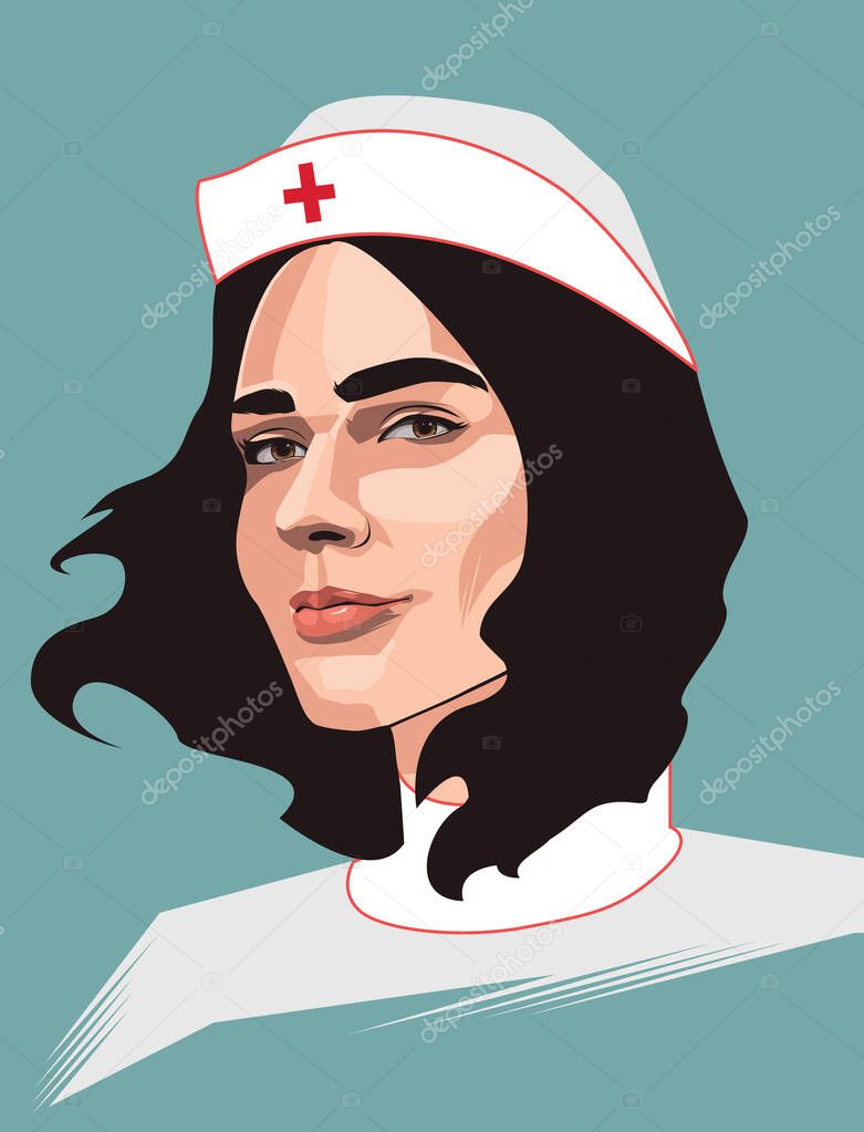 Illustration of beautiful brave nurse wearing classic uniform