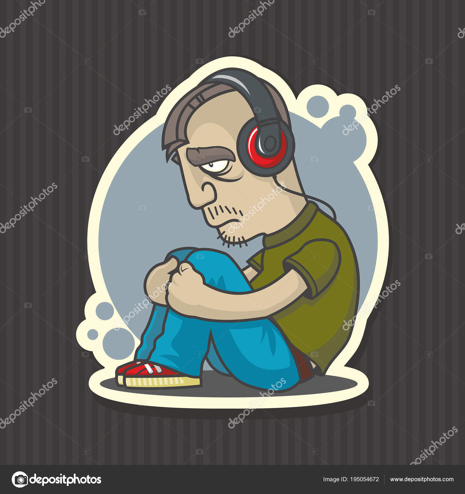 Sad man in headphones — Stock Vector © gala_che #195054672