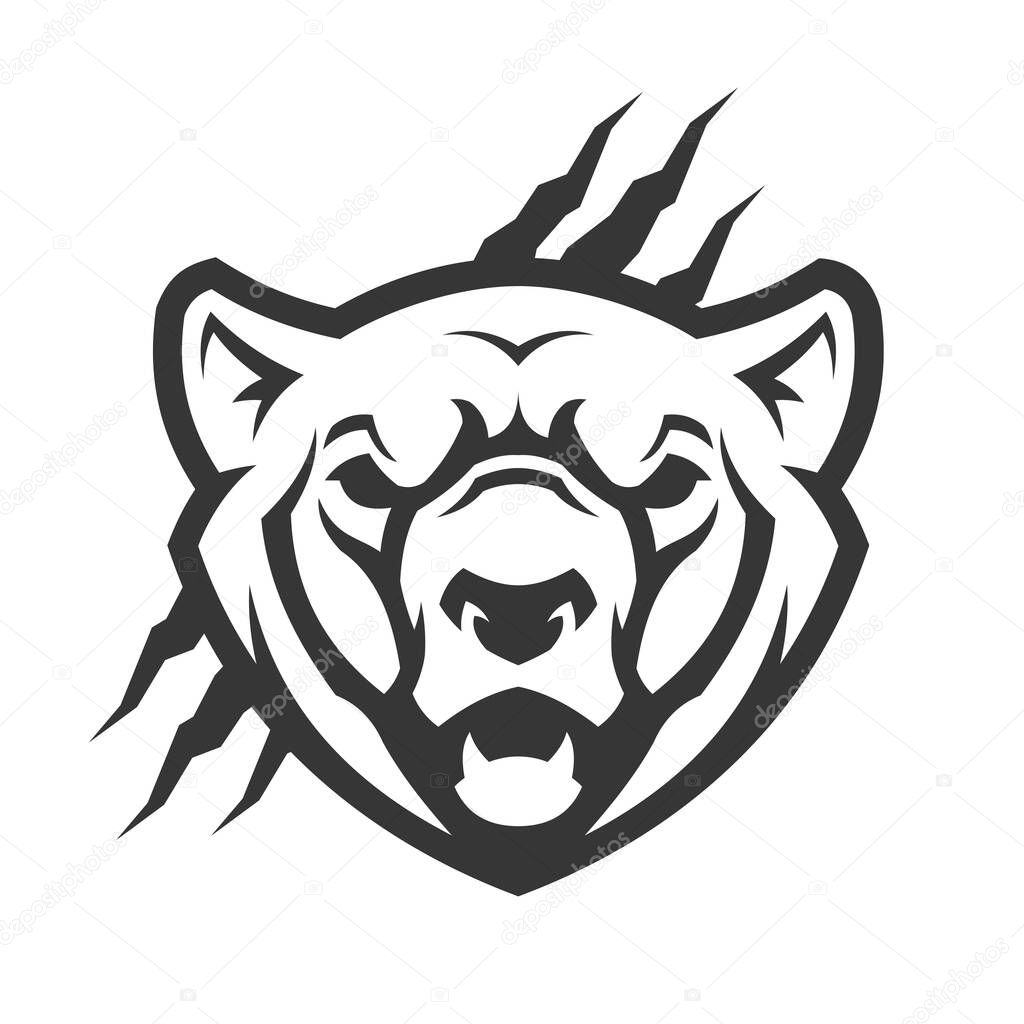 Bear head outline silhouette. Stylized angry bear - cut out vector icon