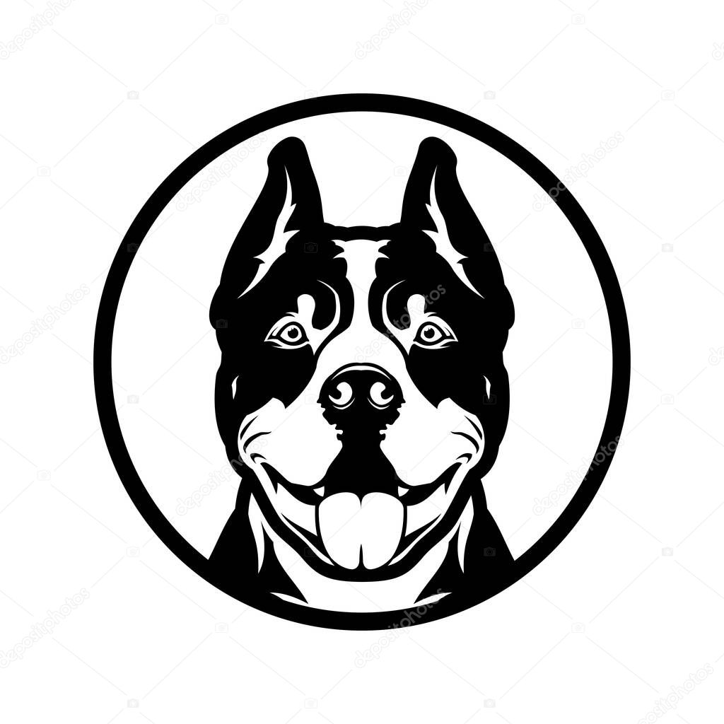 Pitbull boxer dog head mascot in circle - vector cut out silhouette