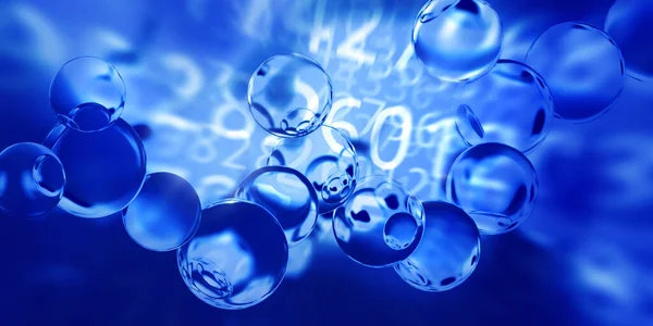 Model Molekularny Niebieskim Tle Liczbami Koncepcja Technologii Cyfrowej Przemyśle Chemicznym — Zdjęcie stockowe