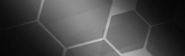 六角形の要素を持つ暗い抽象的な背景 ワイドバナー デジタルイラスト — ストック写真