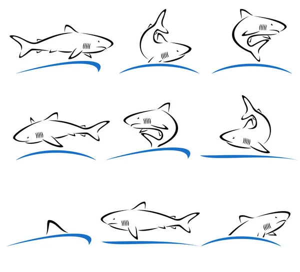 Conjunto de ícones de tubarões . —  Vetores de Stock