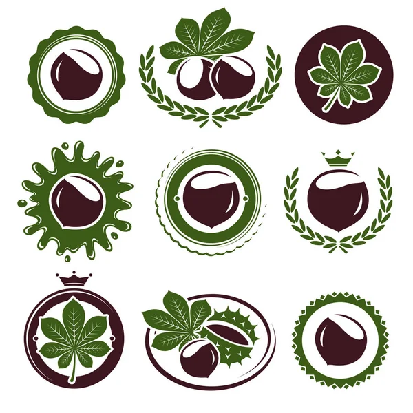 Chestnuts icon set. — Stock Vector