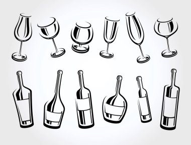 Alkollü cam koleksiyonu. Vektör