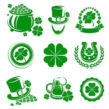 Yaprak yonca etiketleri ve öğeleri ayarlayın. Vektör