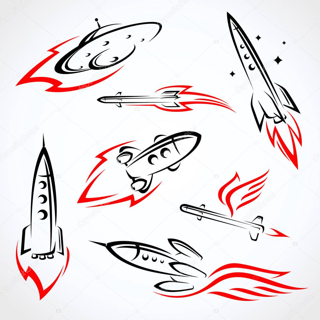 Rockets collection set. Vector