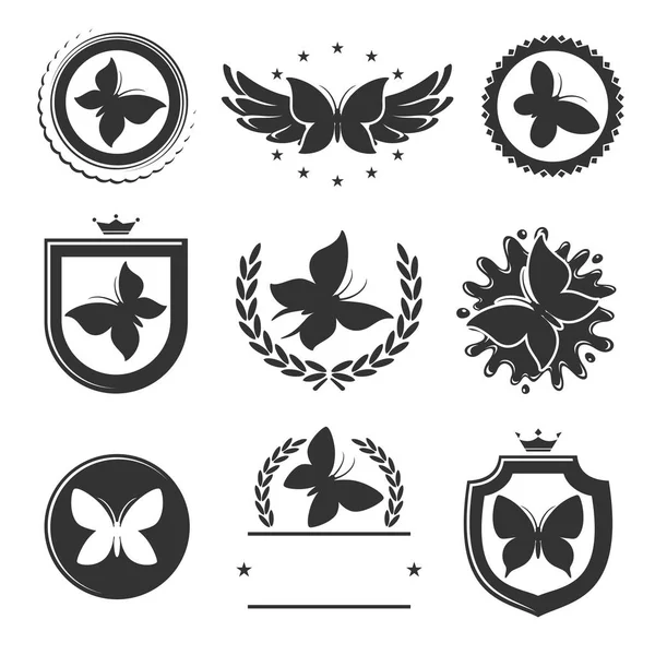 Etiquetas de mariposas y conjunto de elementos. Vector — Vector de stock