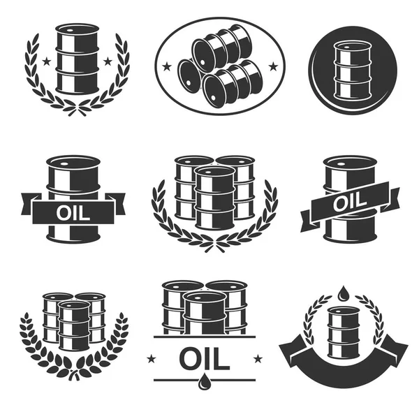 Conjunto de recogida de etiquetas de barril de petróleo. Vector — Vector de stock