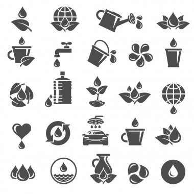 Su Icon set. Vektör. Koleksiyon su etiketleri ve öğeleri ayarla, boyutu ve rengi, vektör düzenleme