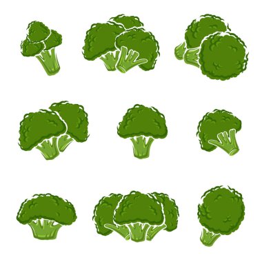Brokoli küme. Vektör. Koleksiyon brokoli ayarla, boyutu ve rengi, vektör düzenleme 